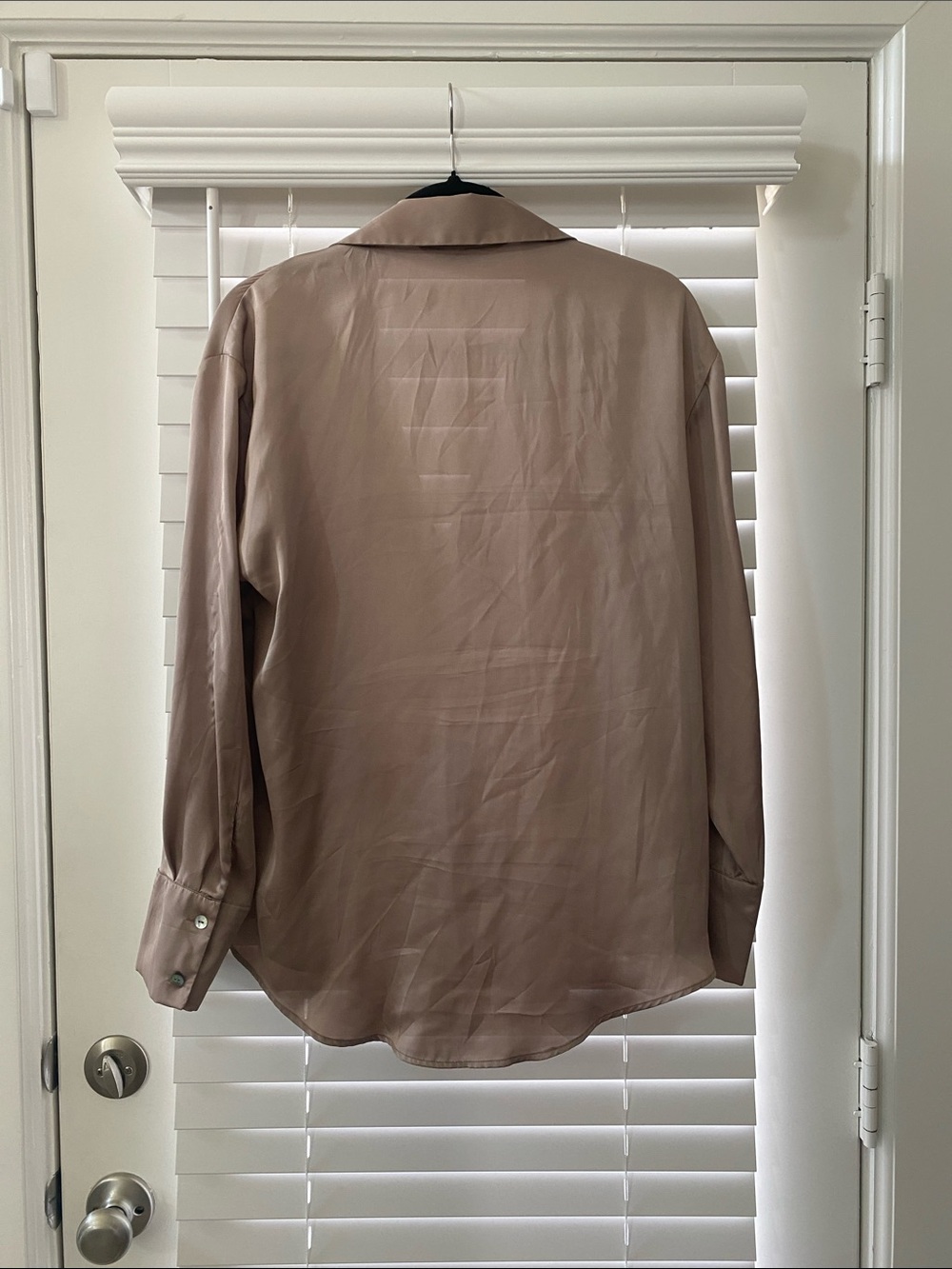 Zara Satin Button-Down Blouse in Taupe - Picture 2 of 5